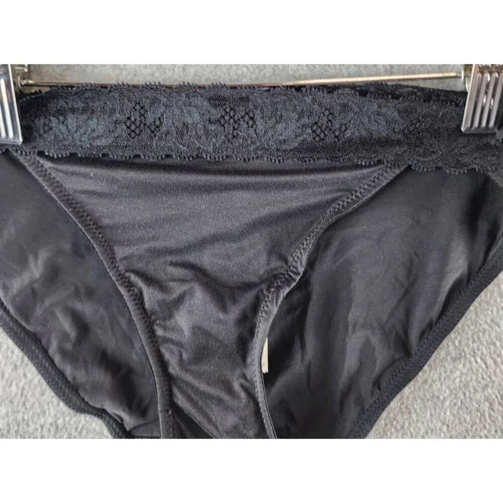 Natori Discreet Bikini Underwear Women XS Black Solid Elastic Waist Pull On